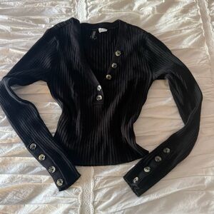 H&M Black Ribbed Cropped Long Sleeve